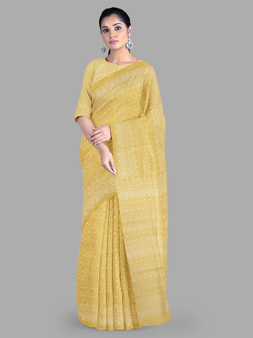 

The Chennai Silks Ethnic Motifs Pure Cotton Muga Saree, Yellow