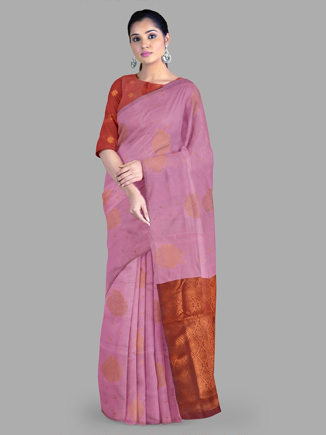 

The Chennai Silks Woven Design Zari Kanjeevaram Saree, Pink