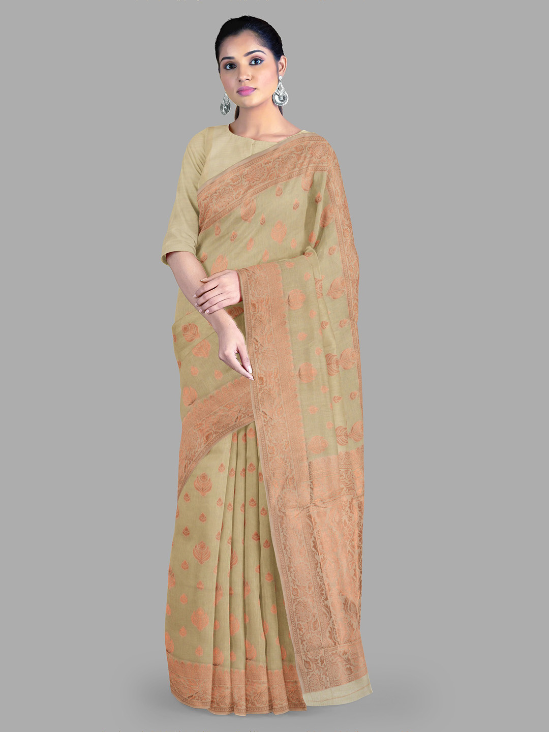 

The Chennai Silks Woven Design Zari Chanderi Saree, Beige