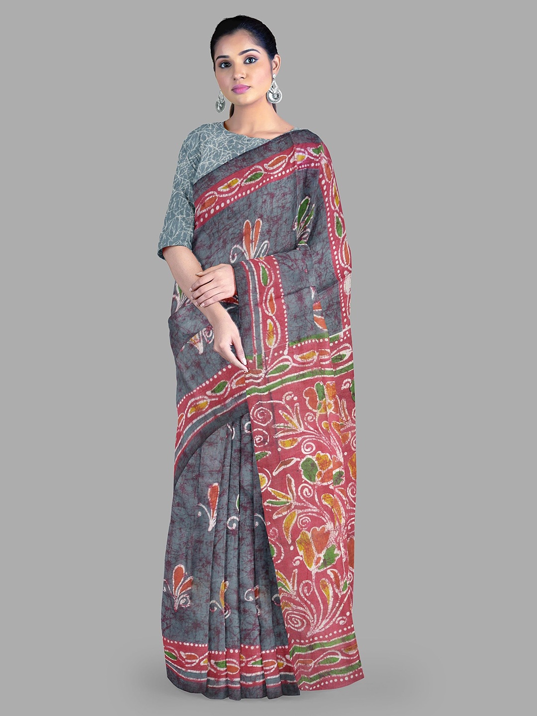 

The Chennai Silks Ethnic Motifs Pure Cotton Muga Saree, Grey