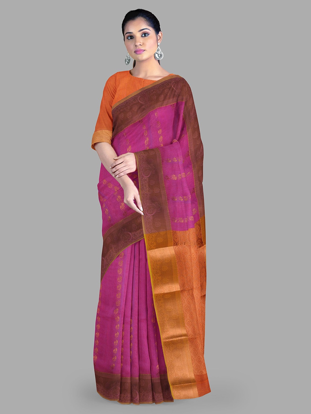 

The Chennai Silks Woven Design Zari Maheshwari Saree, Pink
