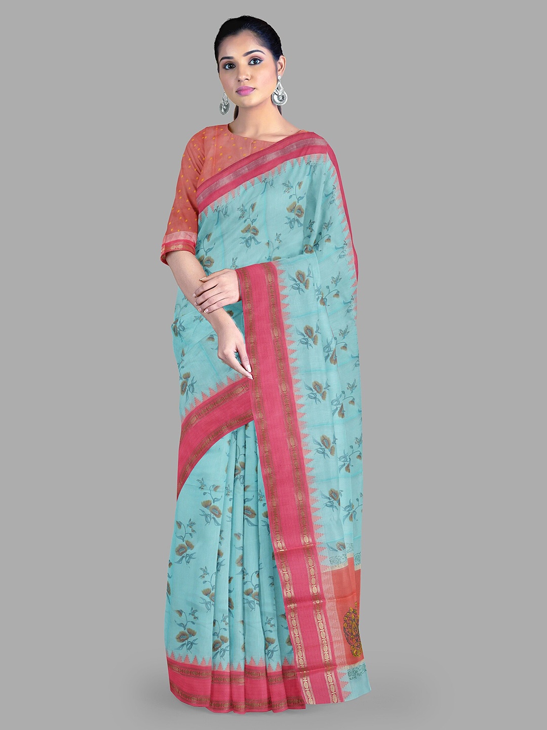 

The Chennai Silks Floral Zari Chanderi Saree, Blue