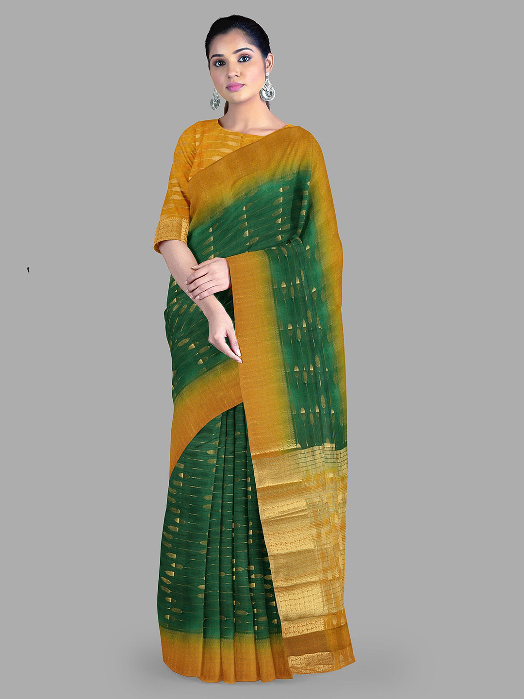 

The Chennai Silks Woven Design Zari Jute Cotton Saree, Green