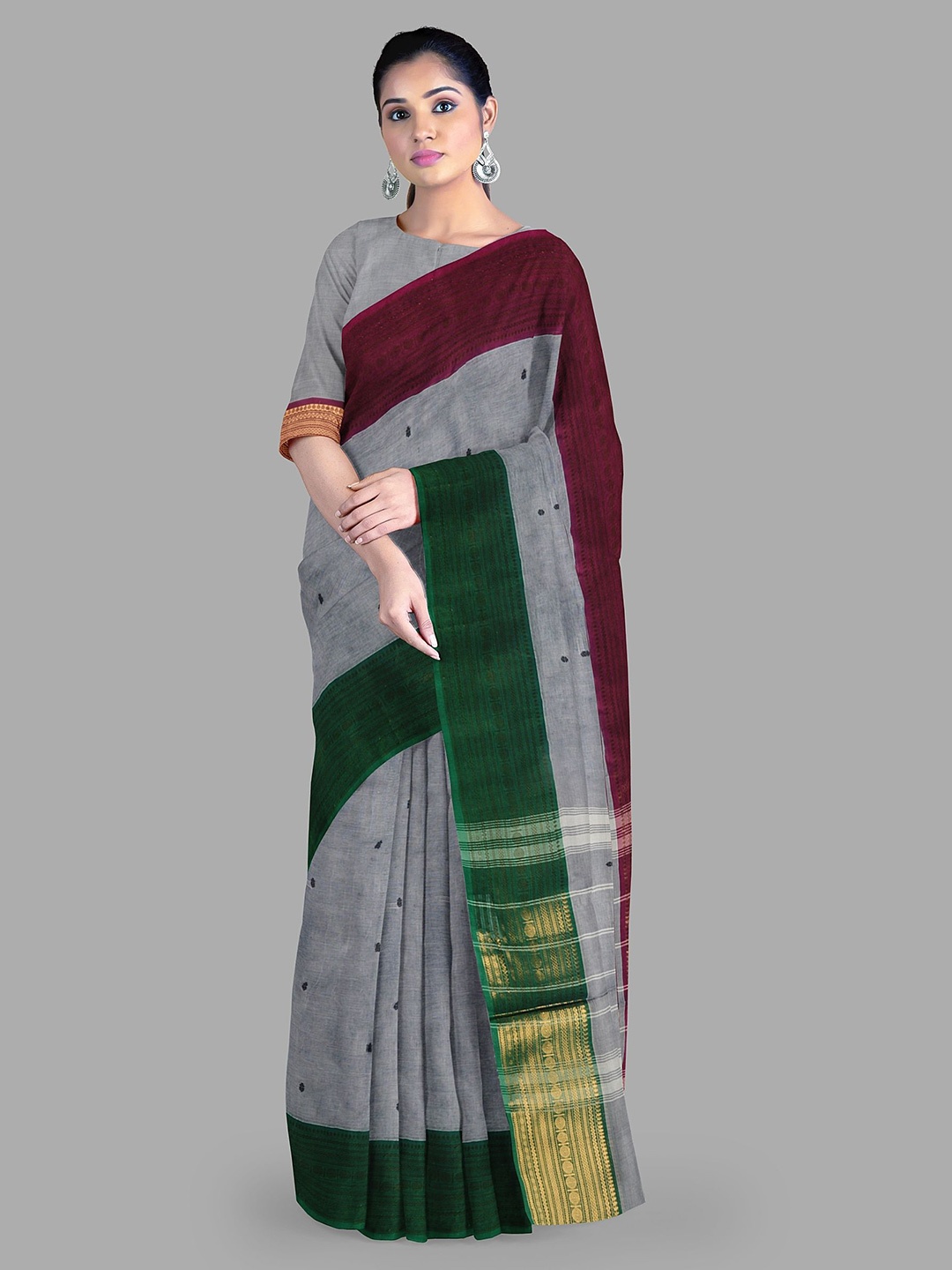 

The Chennai Silks Pure Cotton Woven Design Saree, Grey