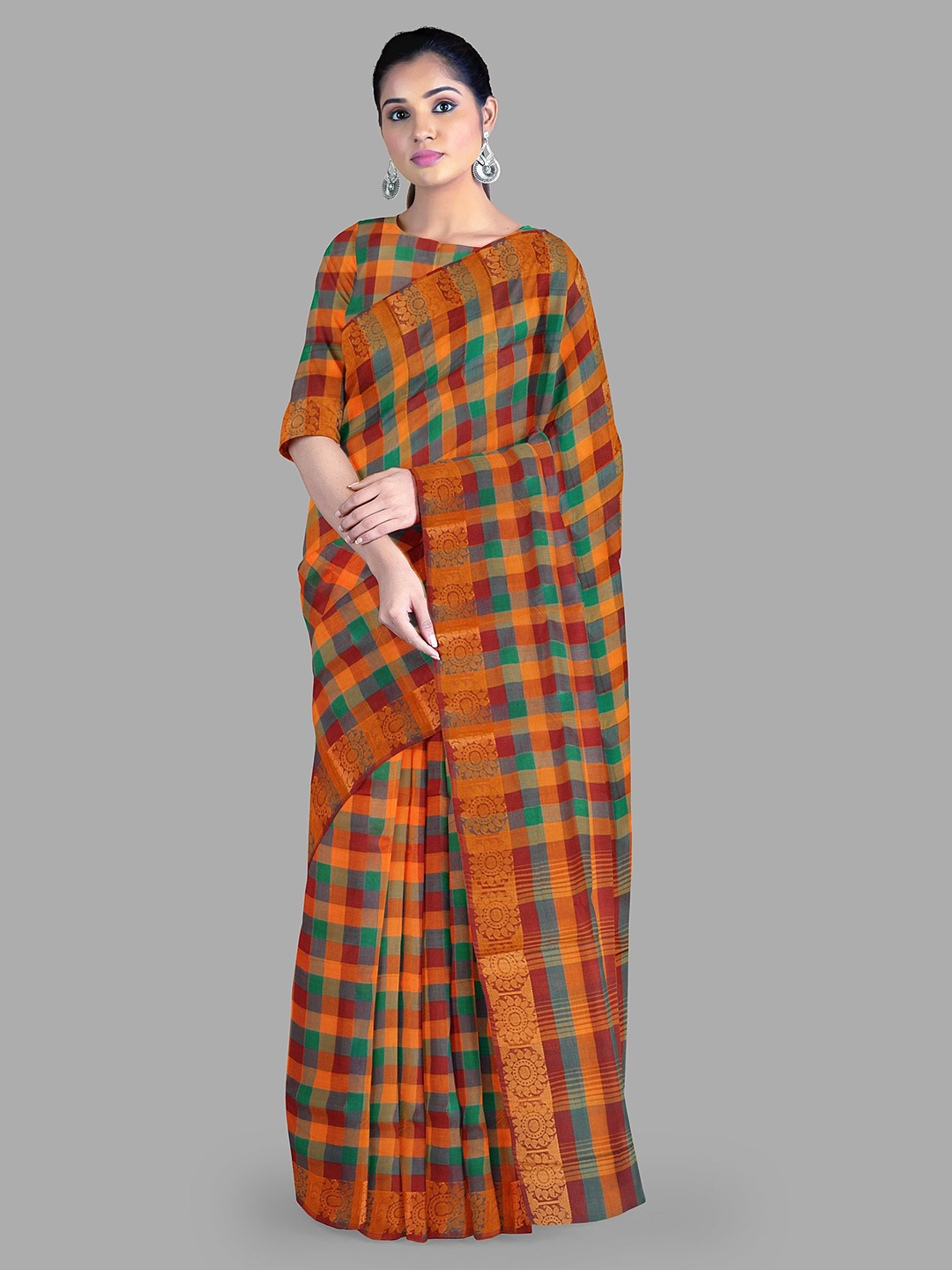 

The Chennai Silks Checked Zari Pure Cotton Chettinad Saree, Multi