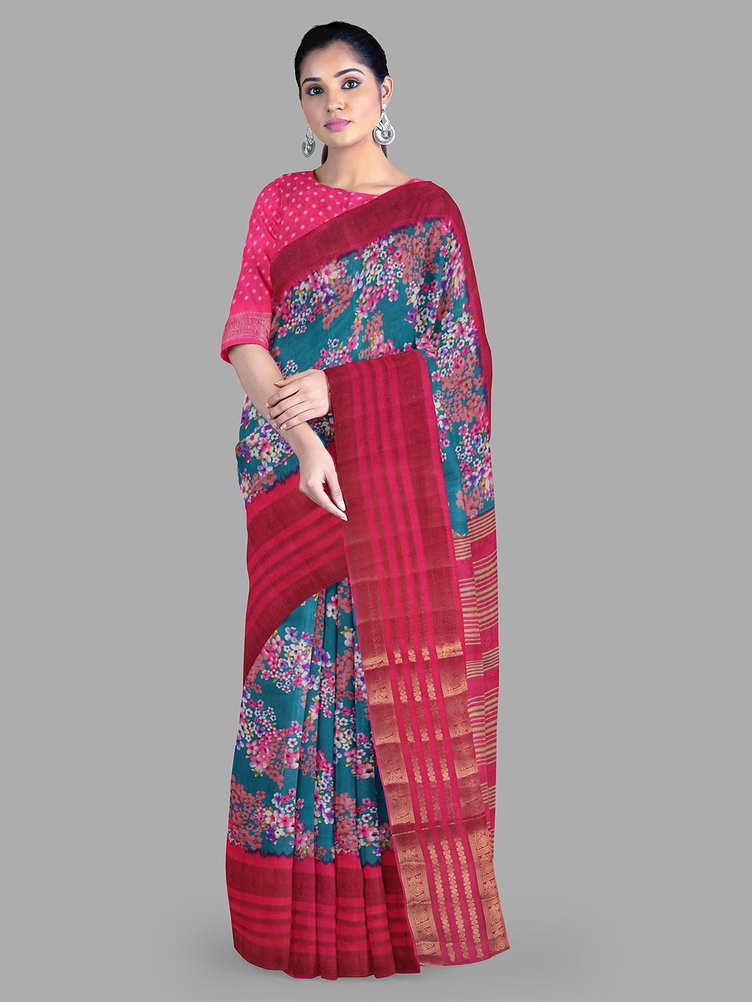 

The Chennai Silks Floral Zari Banarasi Saree, Blue