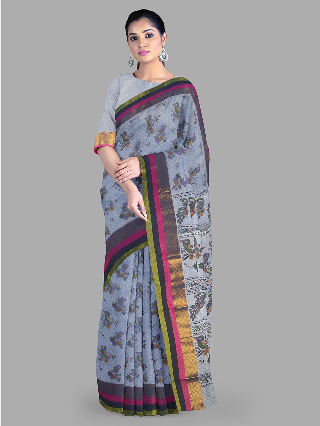 

The Chennai Silks Pure Cotton Muga Saree, Blue