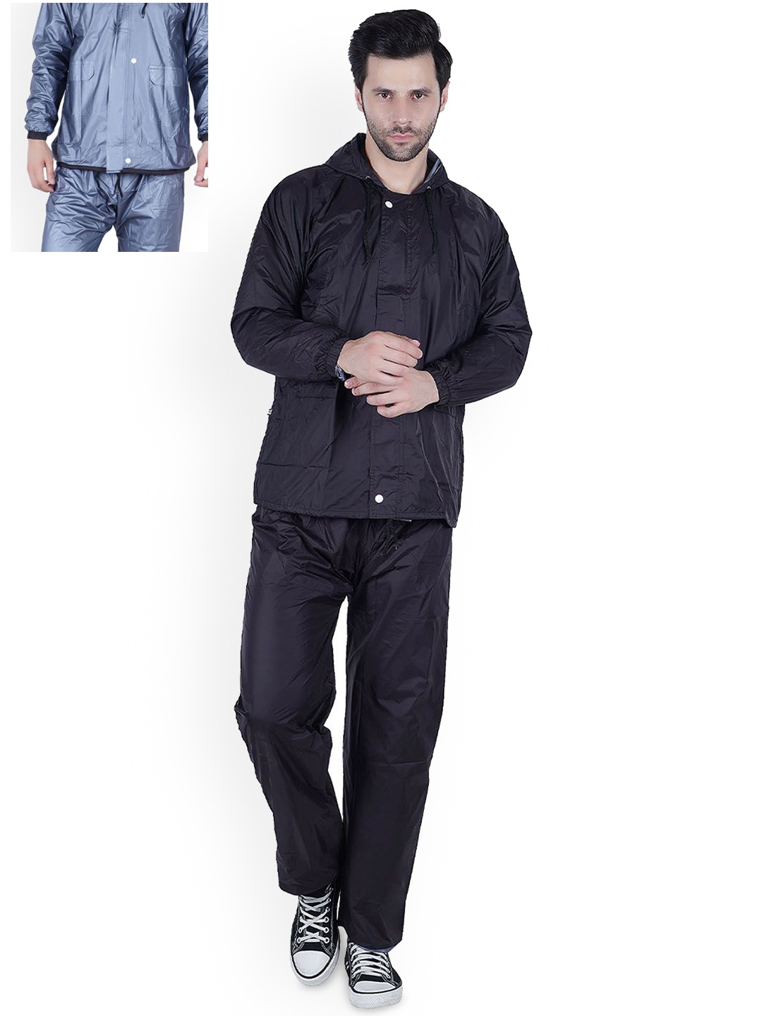 

BAESD Reversible Waterproof Rain Jacket With Trousers, Black