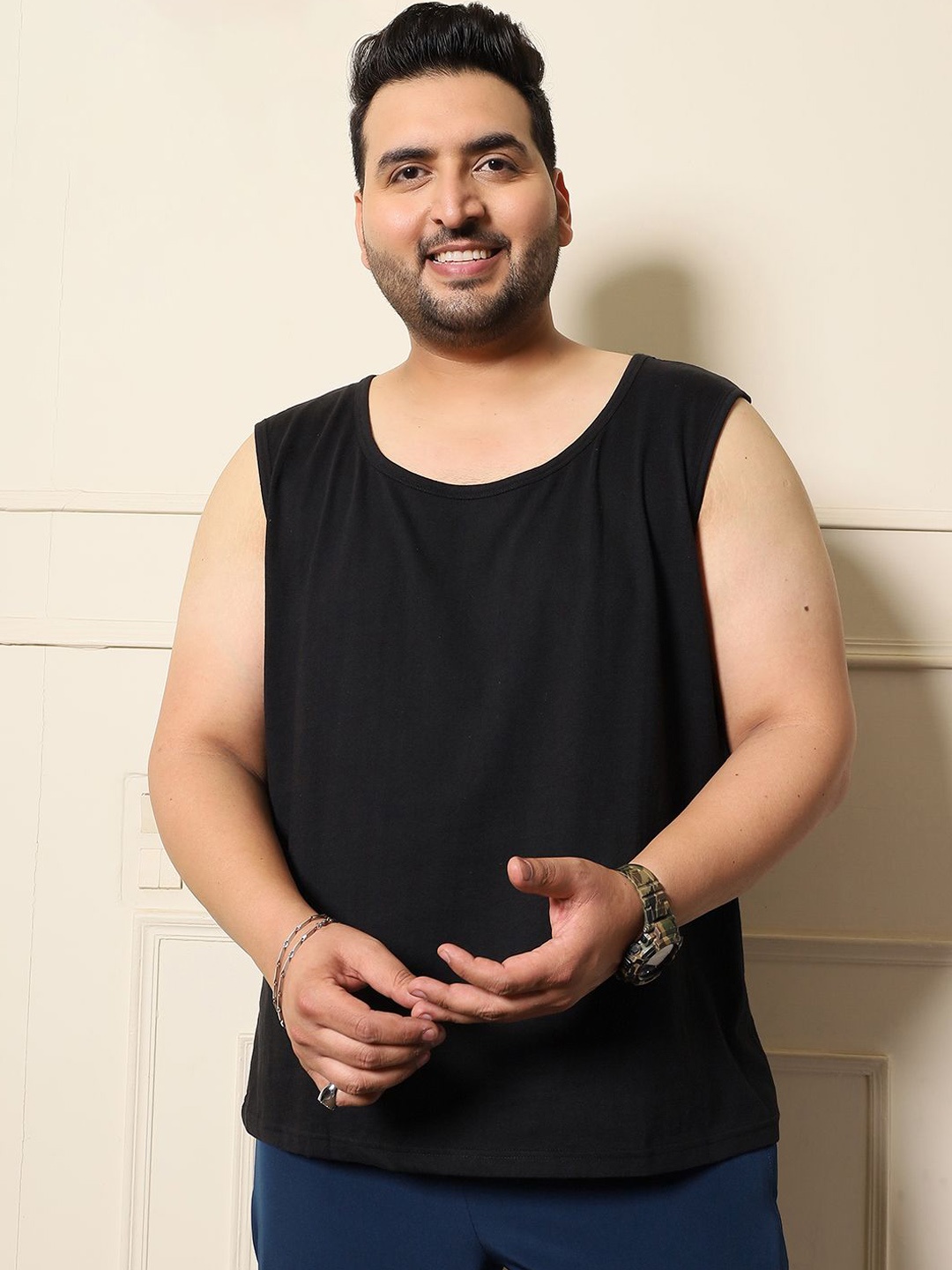 

bigbanana Plus Size Pure Cotton Round Neck Sleeveless innerwear Vests, Black