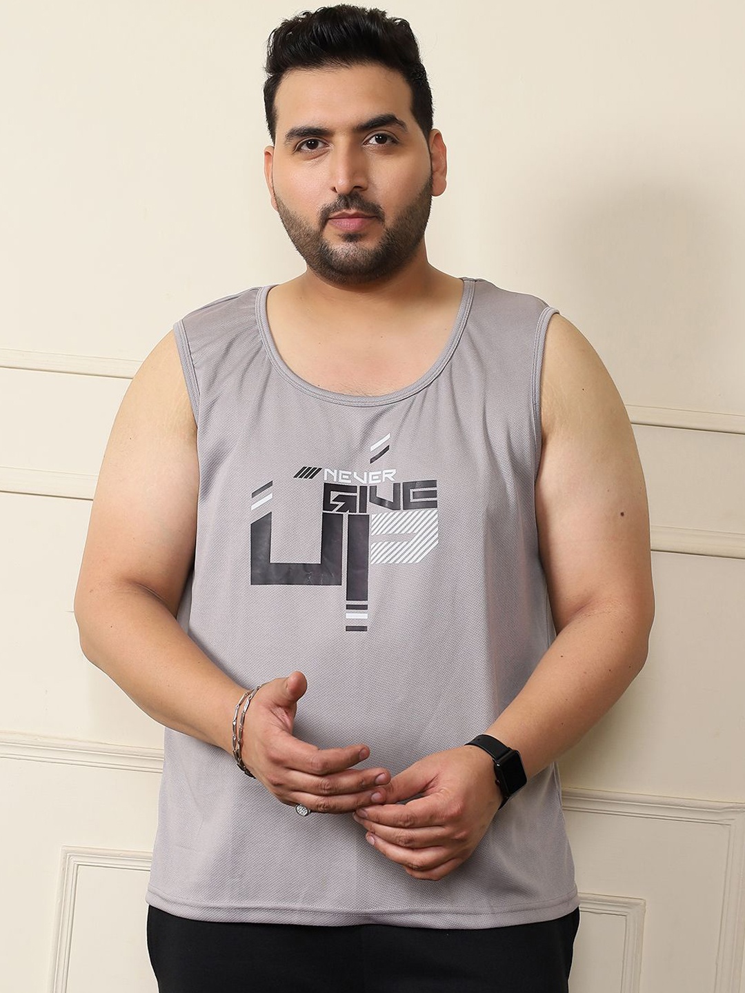 

bigbanana Plus Size Printed Round Neck Sleeveless Innerwear Vests, Grey