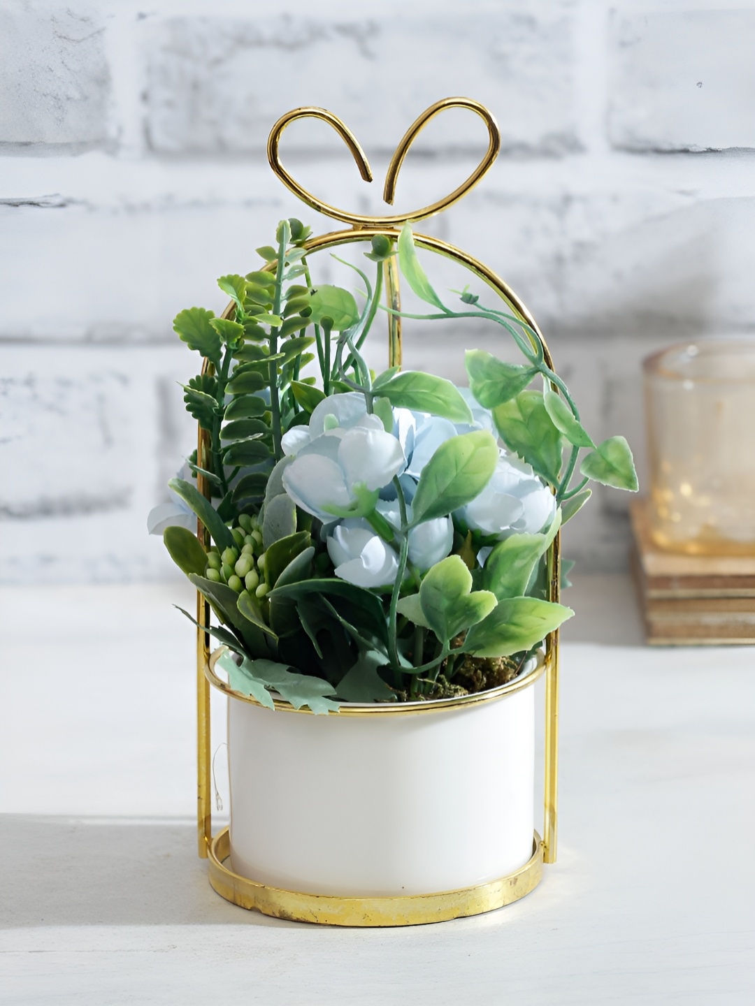 

TAYHAA Blue & Gold-Toned Rose Artificial Flower With Pot