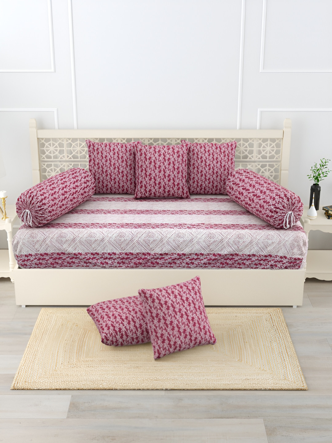 

Salona Bichona Pink & Mauve 8 Pieces Printed Superfine Cotton Diwan Set