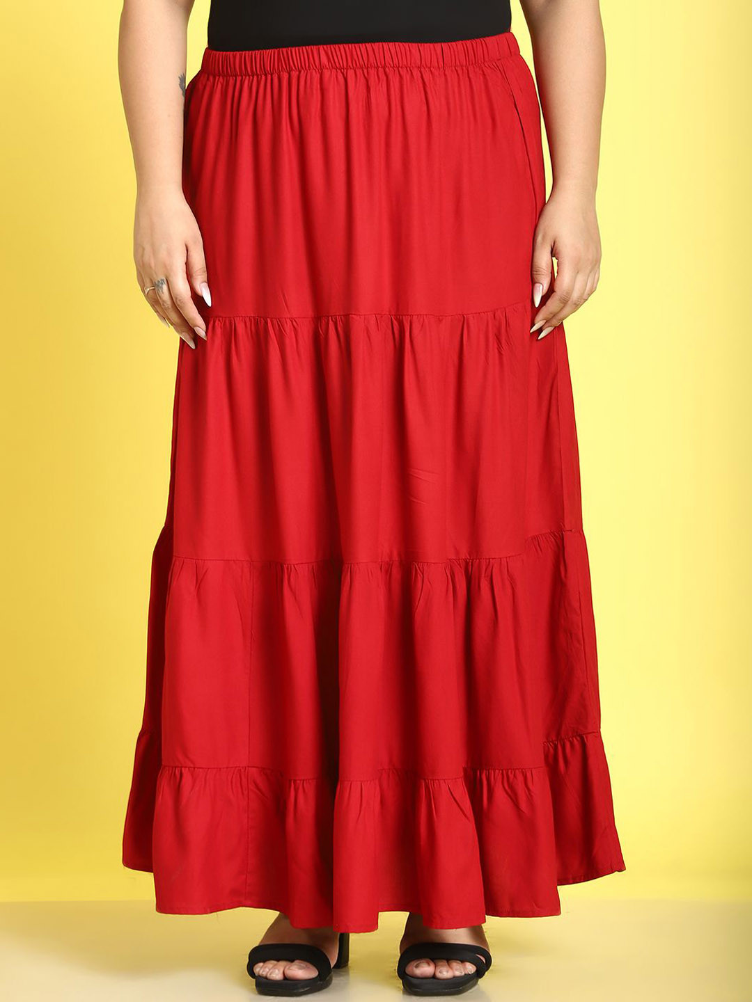 

theRebelinme Plus Size A-line Flared Maxi Skirt, Maroon