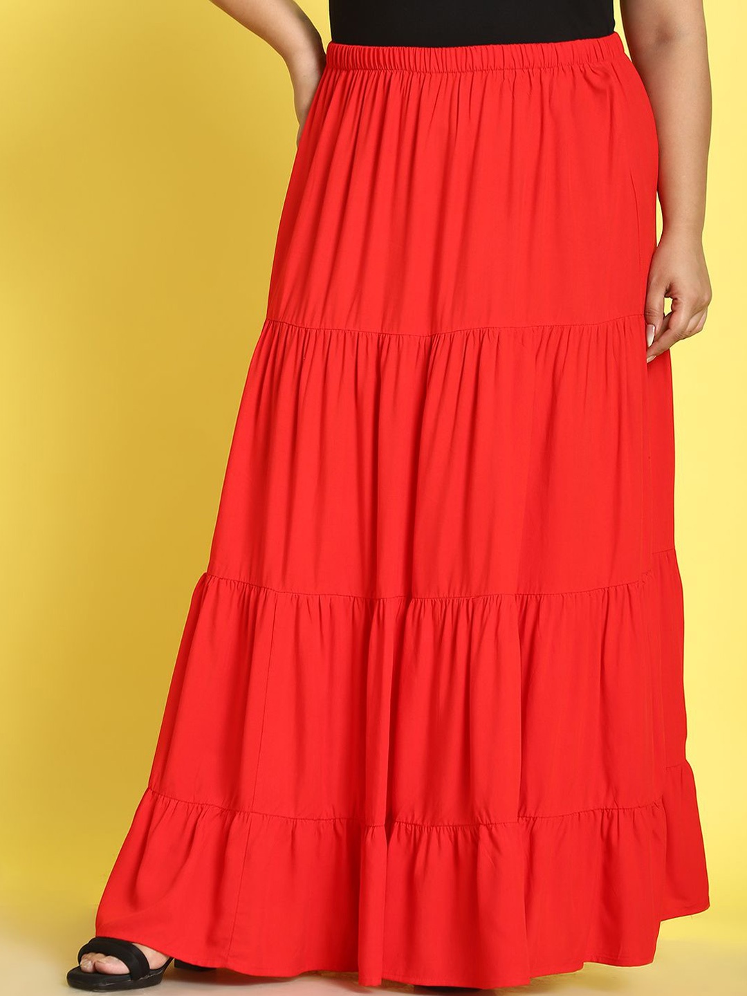 

theRebelinme Plus Size A-Line Pleated Maxi Skirt, Red