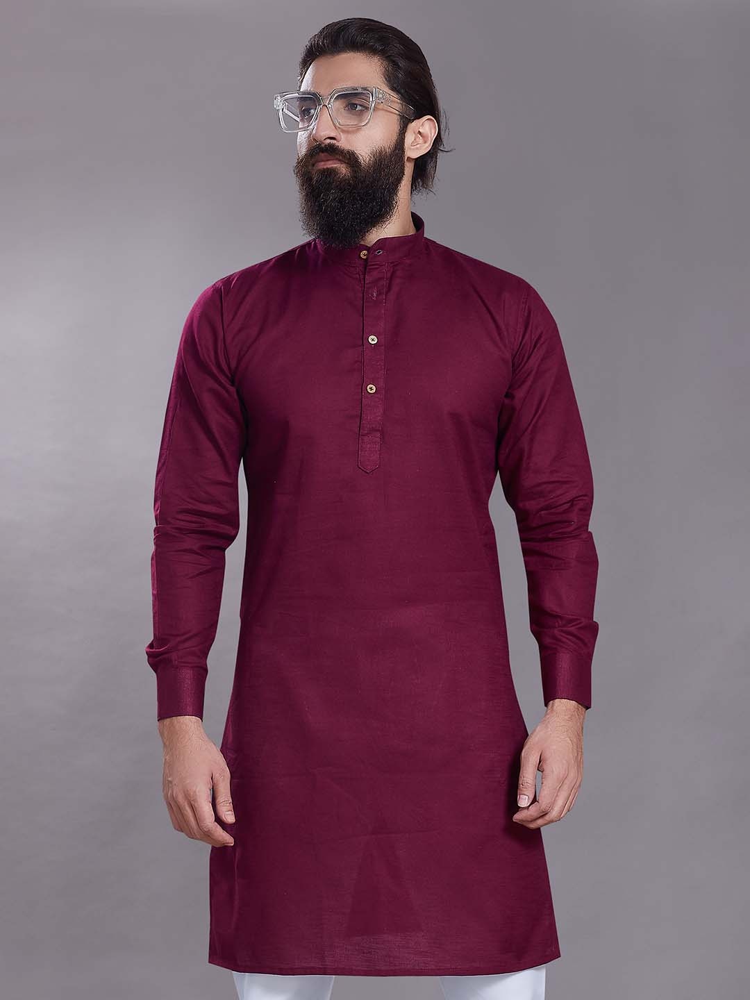 

Rani Saahiba Mandarin Collar Cotton Straight Kurta, Red