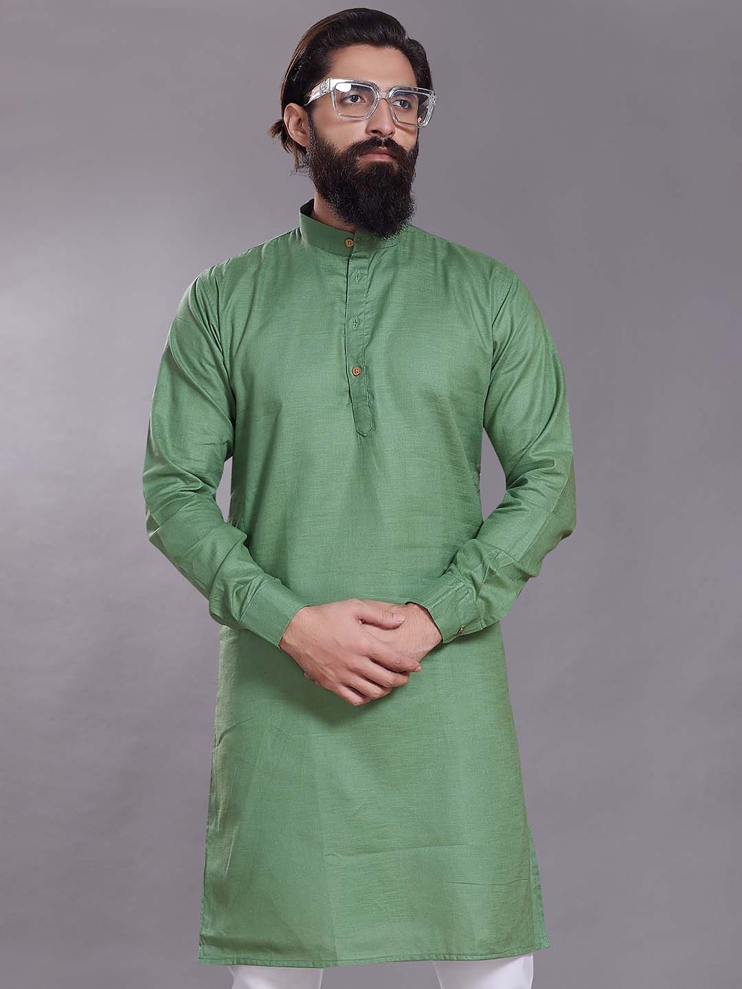 

Rani Saahiba Mandarin Collar Cotton Straight Kurta, Green