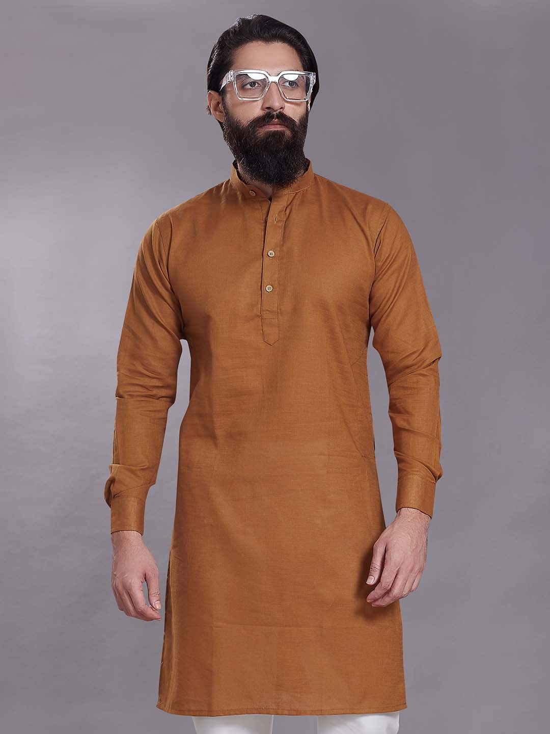 

Rani Saahiba Mandarin Collar Long Sleeves Pure Cotton Straight Kurta, Mustard
