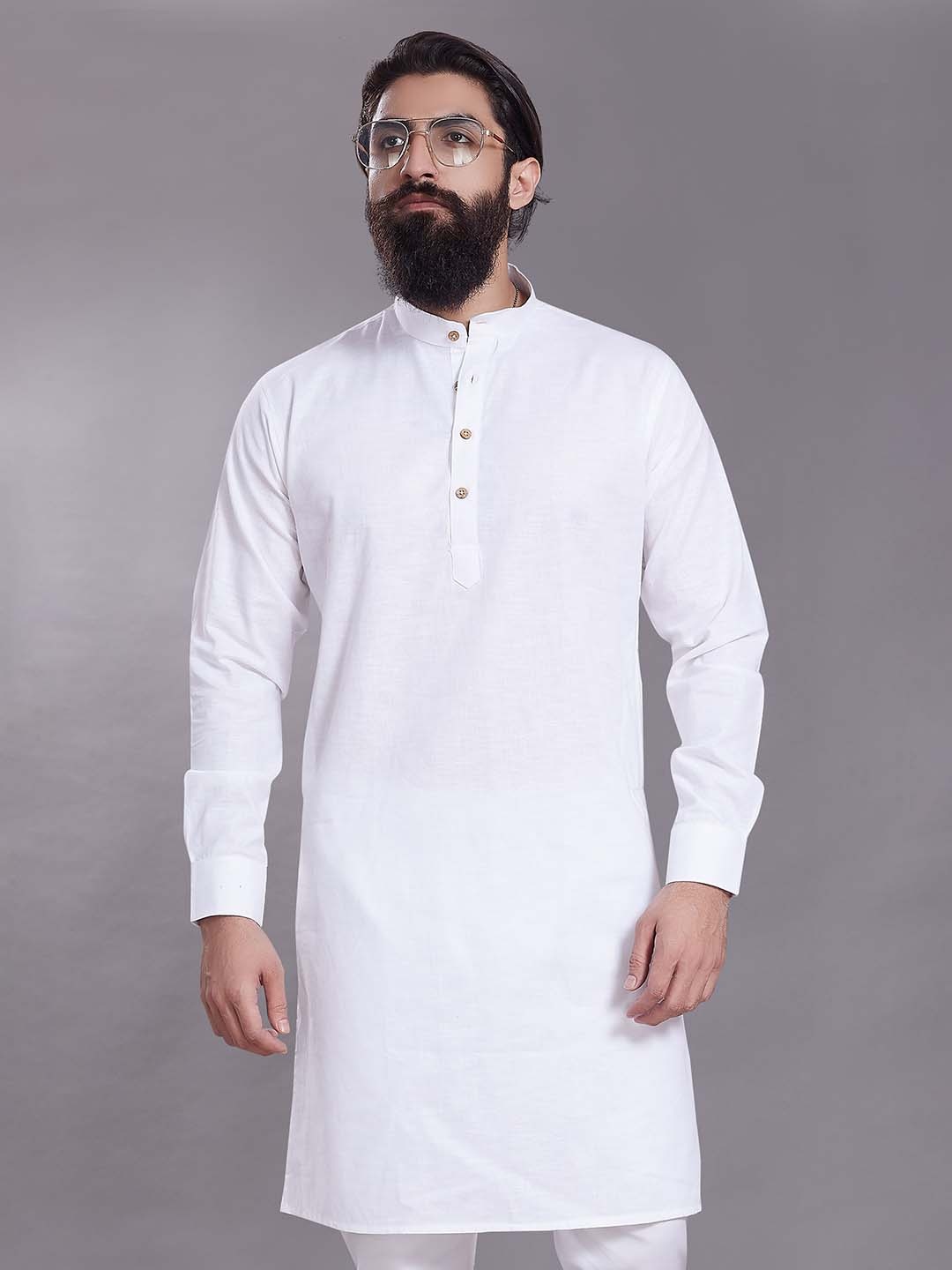 

Rani Saahiba Mandarin Collar Long Sleeves Pure Cotton Straight Kurta, White