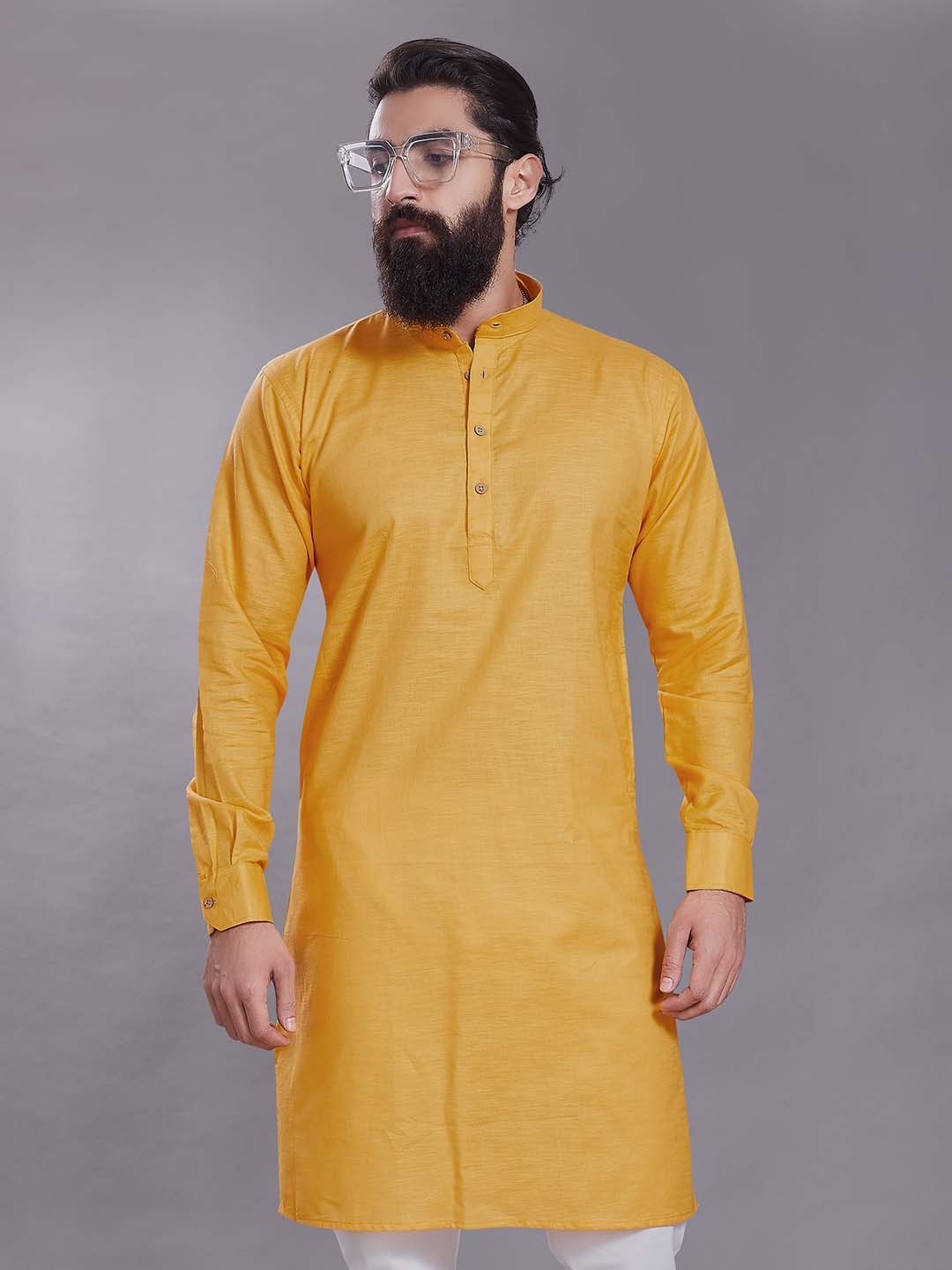 

Rani Saahiba Mandarin Collar Long Sleeves Pure Cotton Straight Kurta, Yellow
