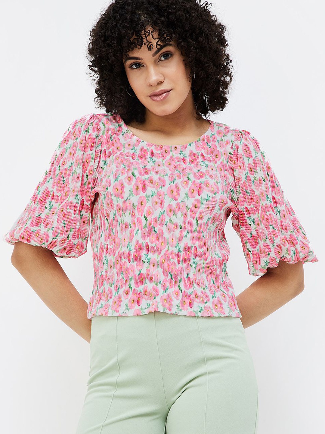 

Ginger by Lifestyle Floral Printed Puff Sleeves Top, White