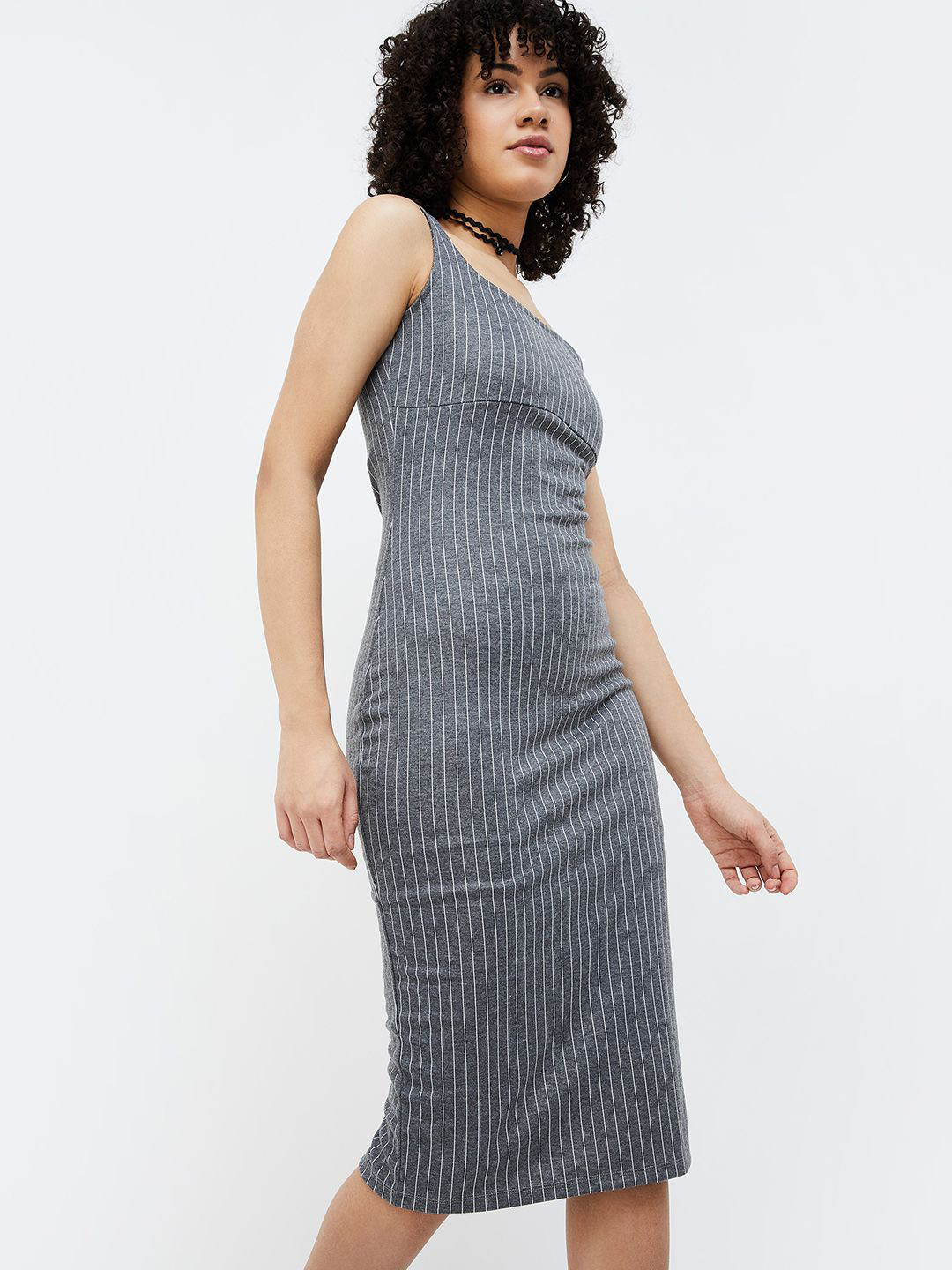 

Ginger by Lifestyle Striped Bodycon Midi Dress, Grey