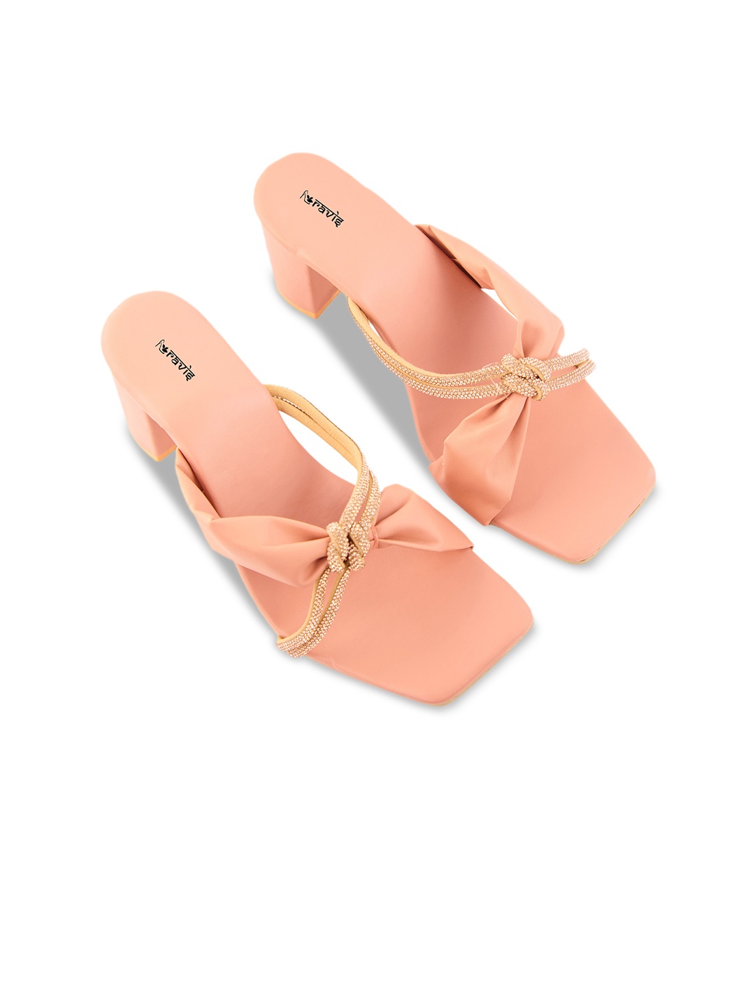 

Ravis Embellished Open Toe Block Heels, Peach