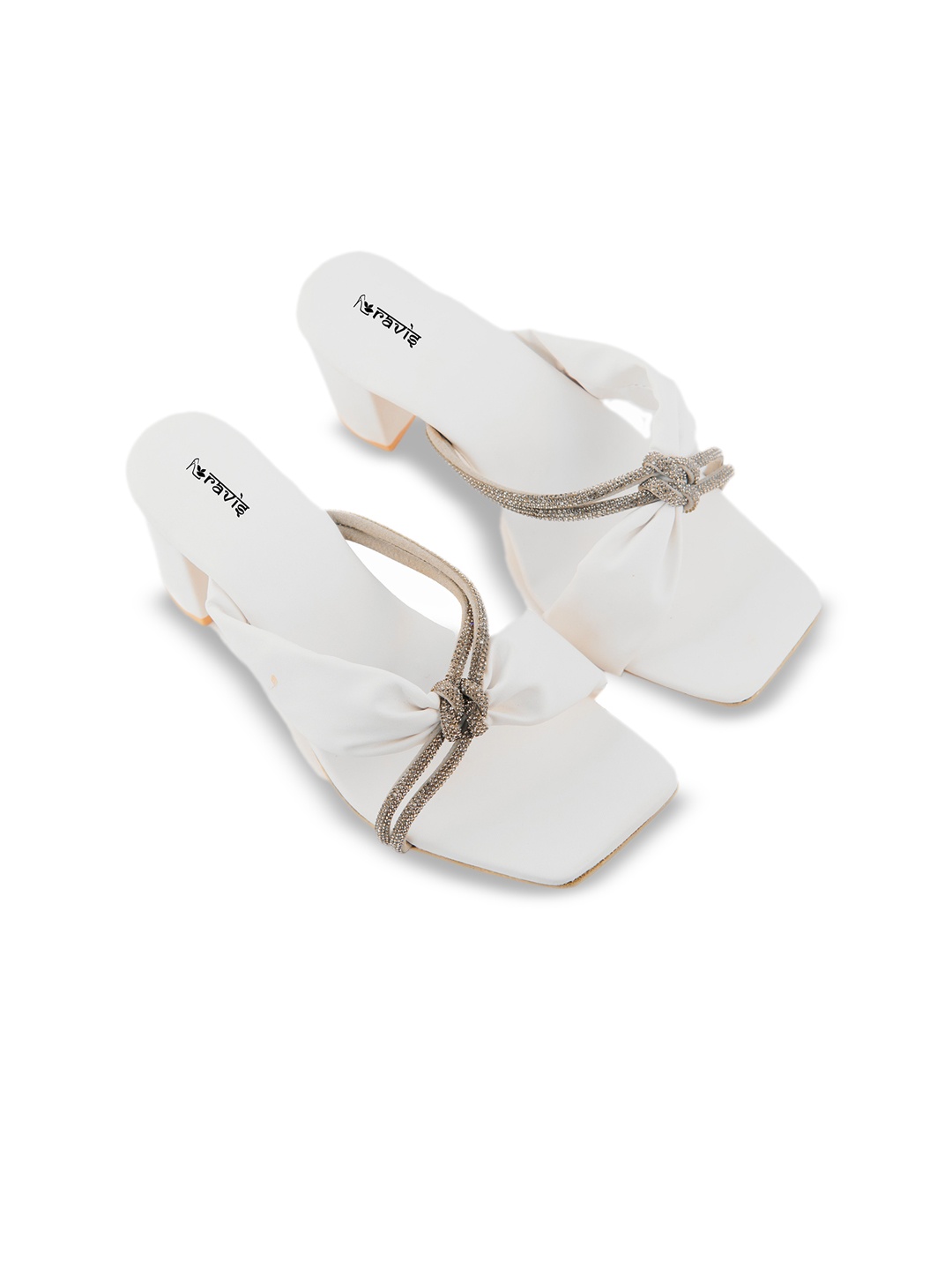 

Ravis Embellished Open Toe Block Heels, White