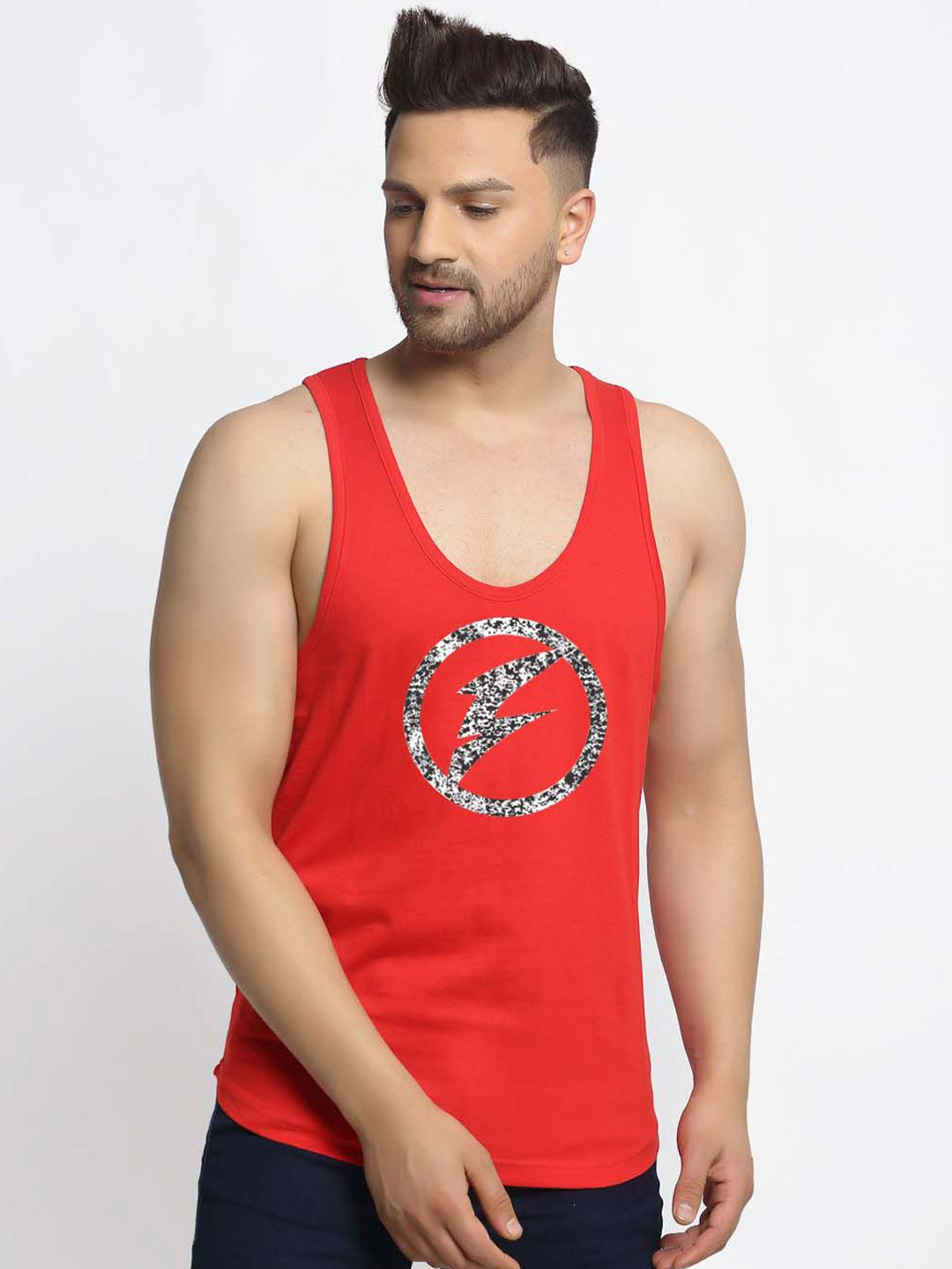 

Friskers Logo Printed Cotton Reflective Innerwear Gym Vest, Red