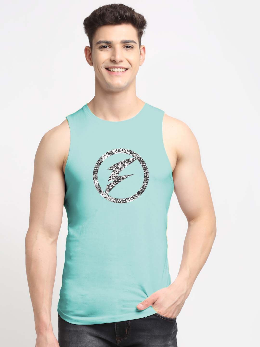 

Friskers Logo Printed Cotton Reflective Innerwear Gym Vest, Turquoise blue