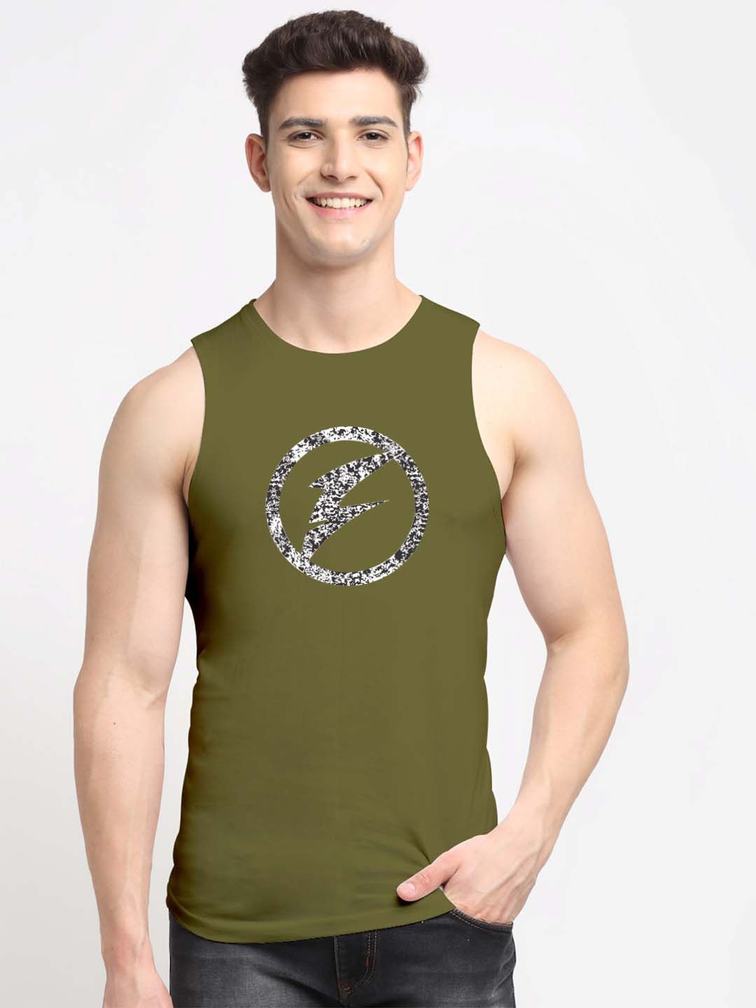 

Friskers Round Neck Sleeveless Cotton Innerwear Vests, Olive