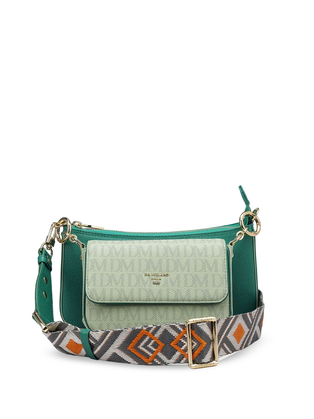 

Da Milano Colourblocked Leather Structured Sling Bag with Fringed, Green