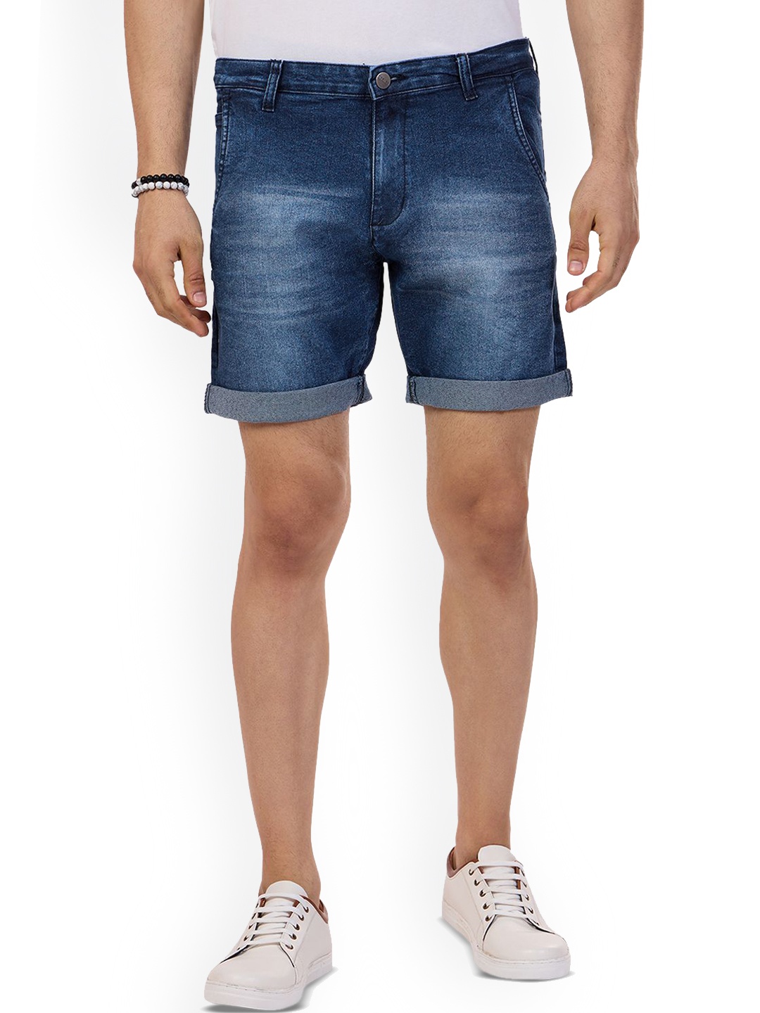 

beevee Men Washed Denim Shorts, Blue
