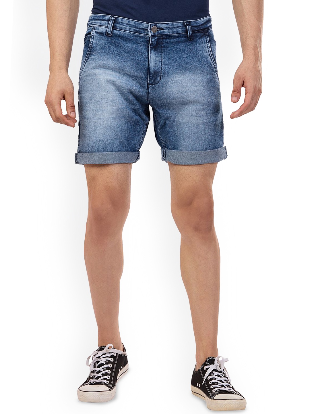 

beevee Men Washed Mid-Rise Denim Shorts, Blue