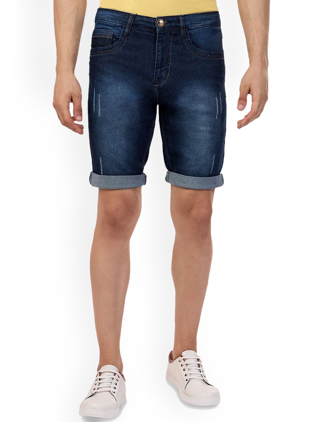 

beevee Men Mid Rise Washed Denim Shorts, Blue