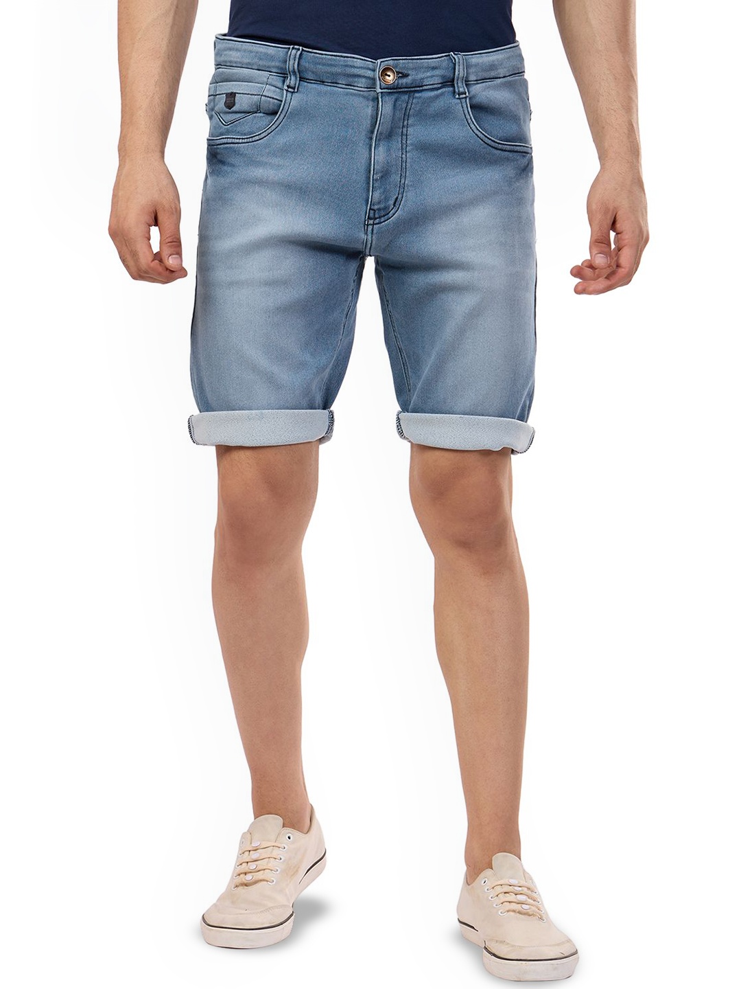 

beevee Men Mid Rise Washed Denim Shorts, Blue