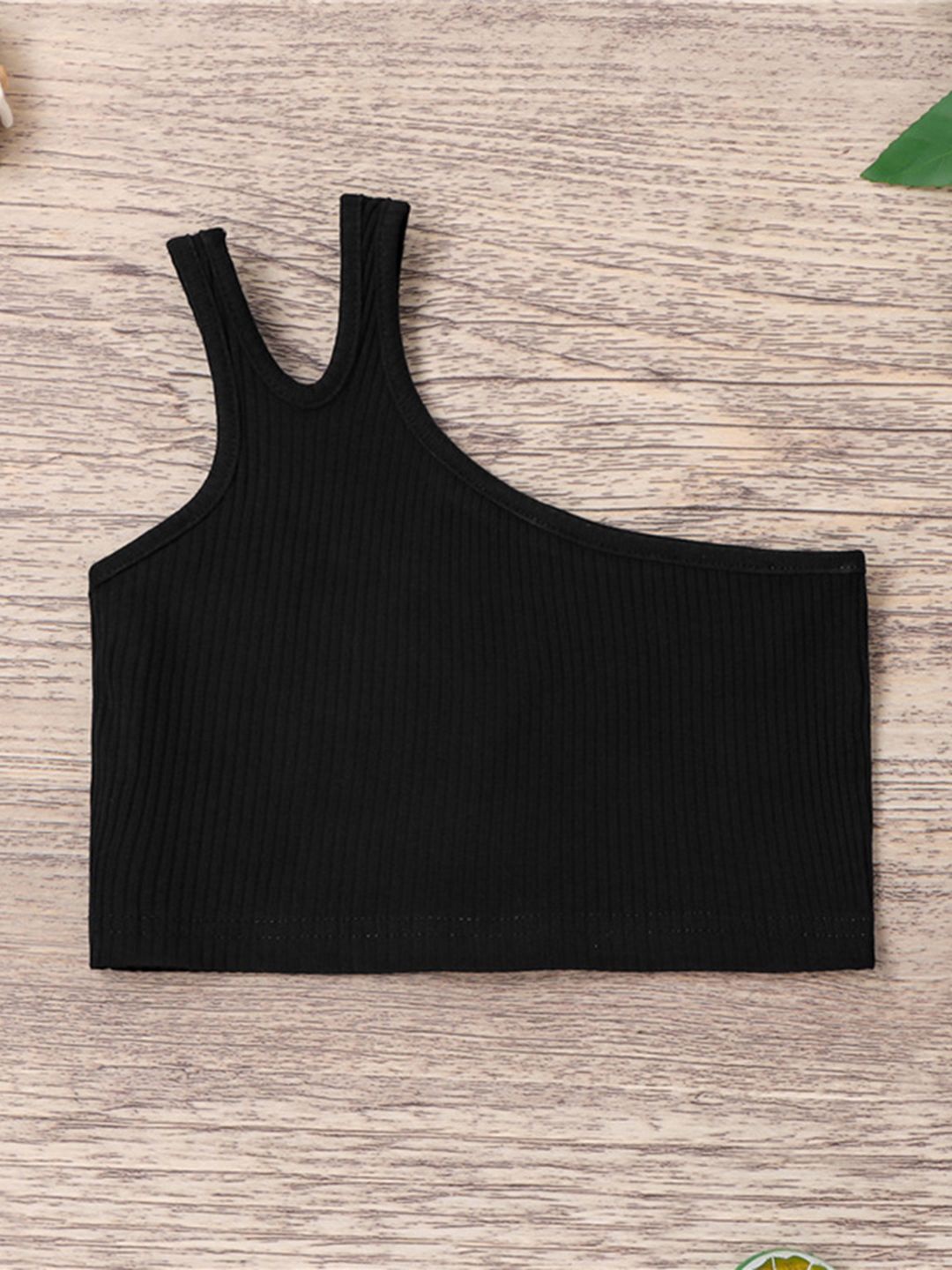 

INCLUD Girl Solid One Shoulder Crop Top, Black