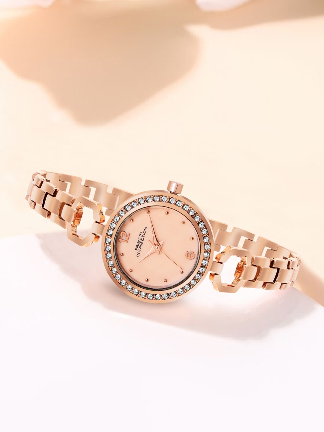 

French Connection Women Embellished Dial & Stainless Steel Straps Analogue Watch FCN079RGM, Rose gold