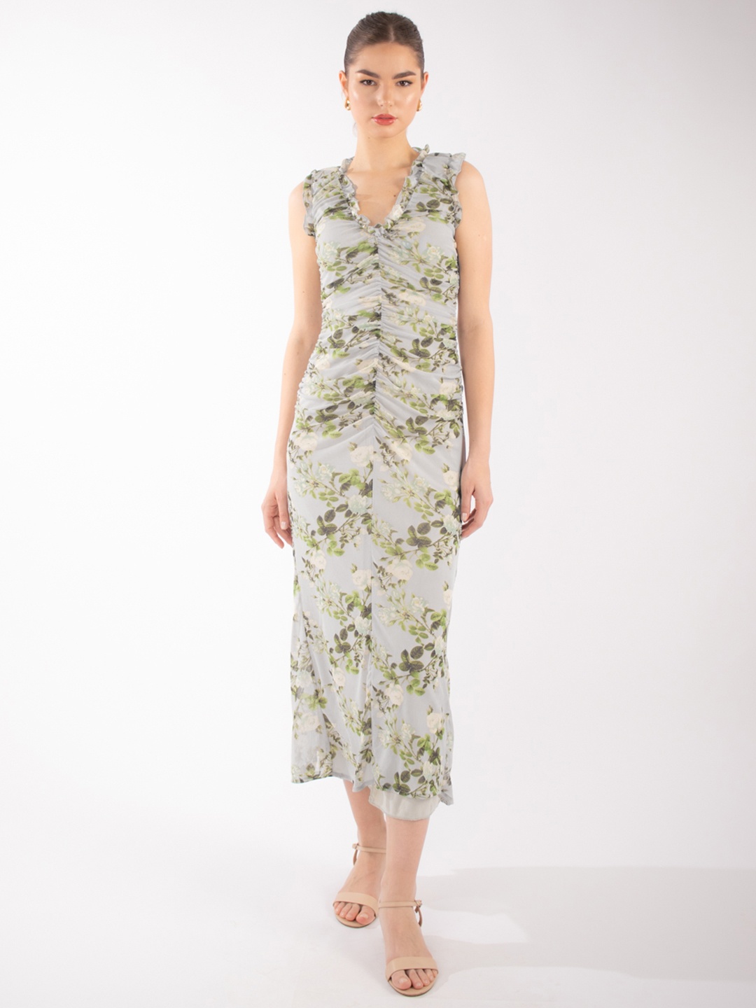 

Stylecast X Hersheinbox Floral Print Sheath Midi Dress, Grey