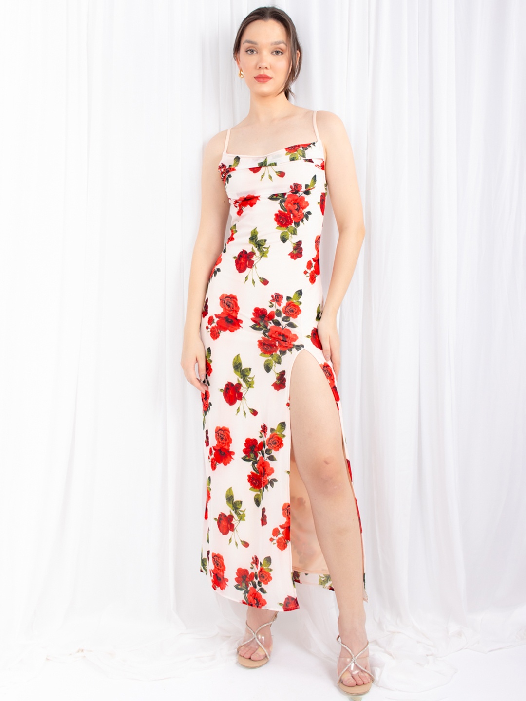 

Stylecast X Hersheinbox Floral Print Sheath Maxi Dress, Off white