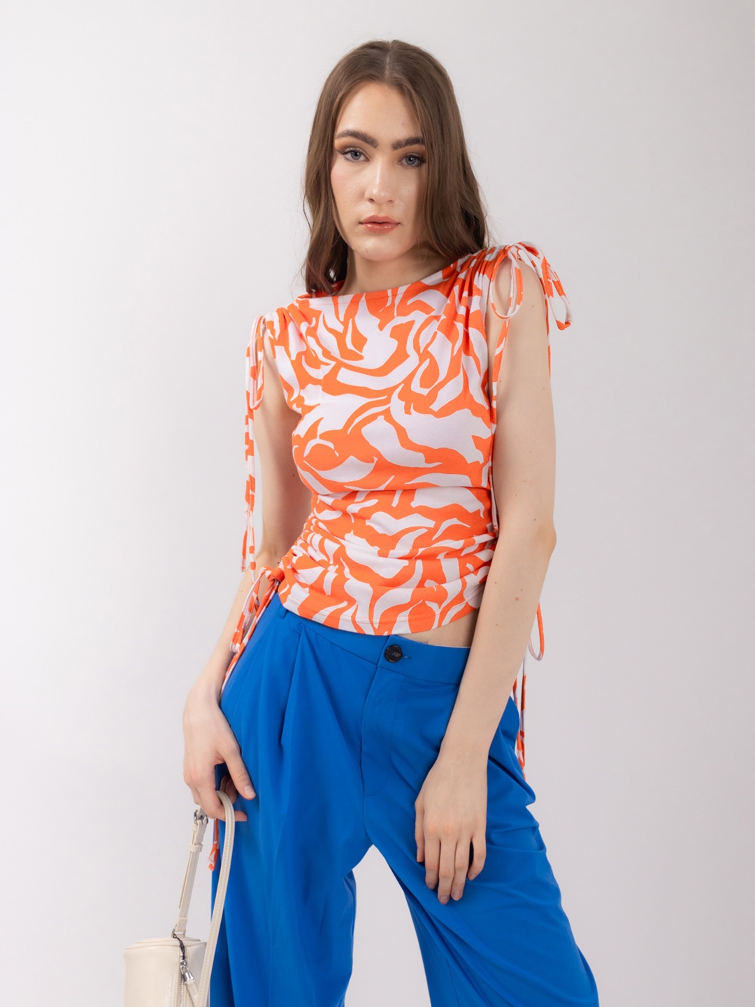 

Stylecast X Hersheinbox Printed Ruched Cotton Top, Orange