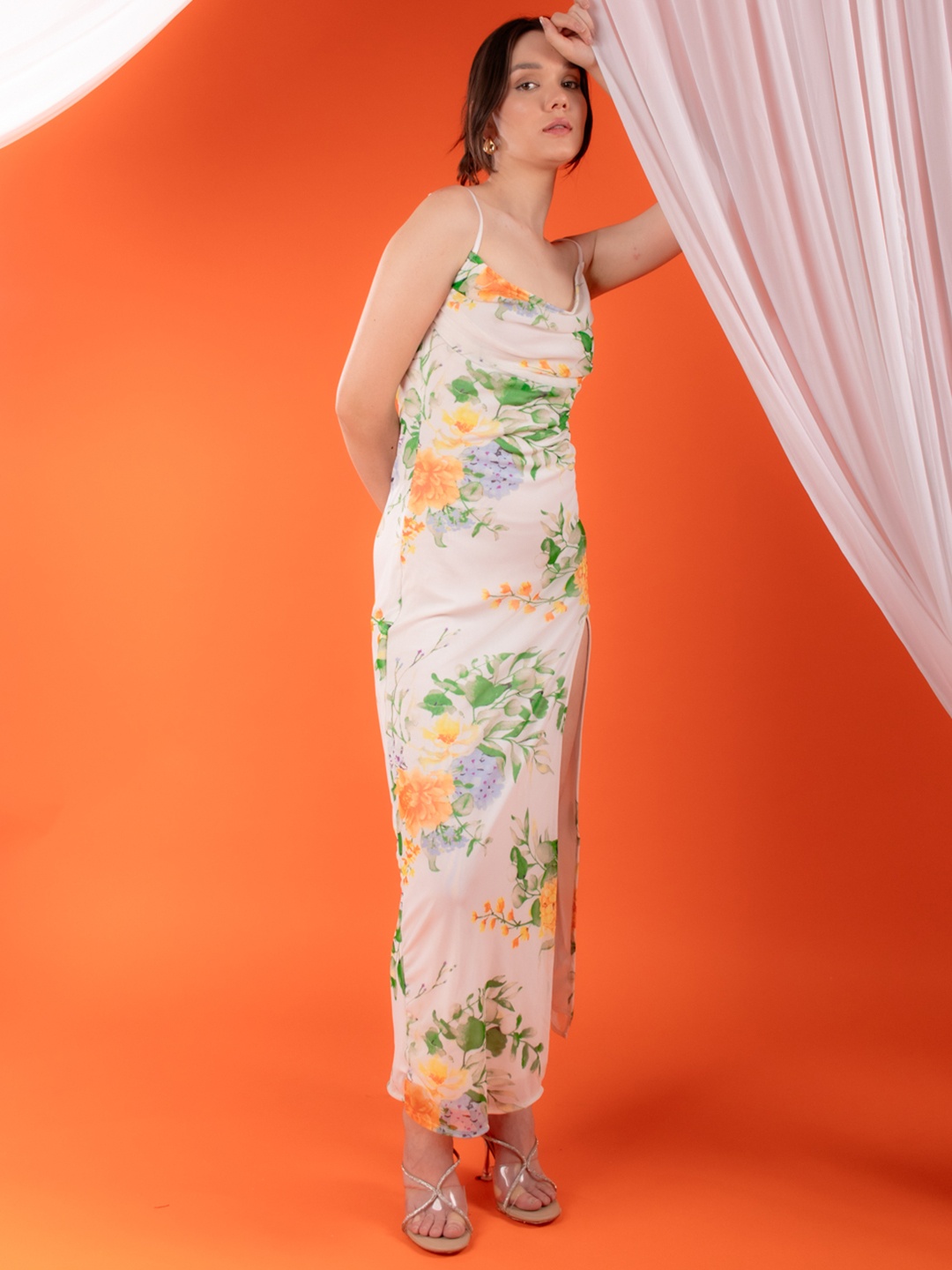 

Stylecast X Hersheinbox Floral Print Slit Midi Sheath Dress, White
