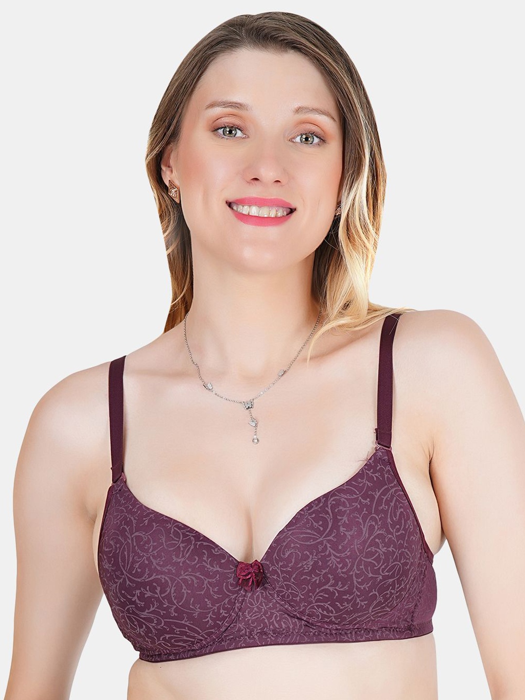 

KOMLI Abstract Printed Medium Coverage Heavily Padded Push-Up Bra-All Day Comfort, Purple