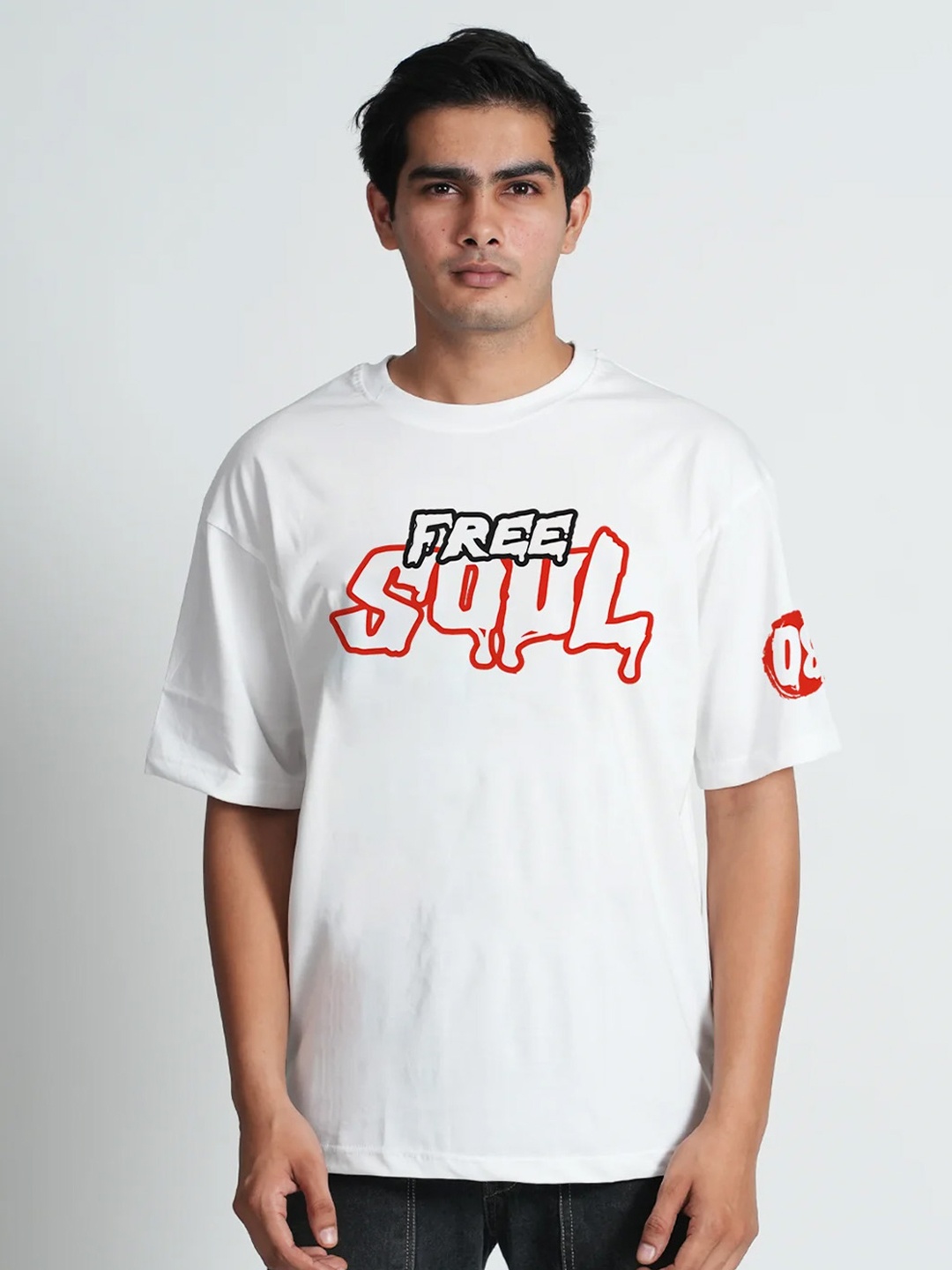 

Bloopers Store Men Graphic Printed Drop Shoulder Sleeves Oversized Cotton T-shirt, White