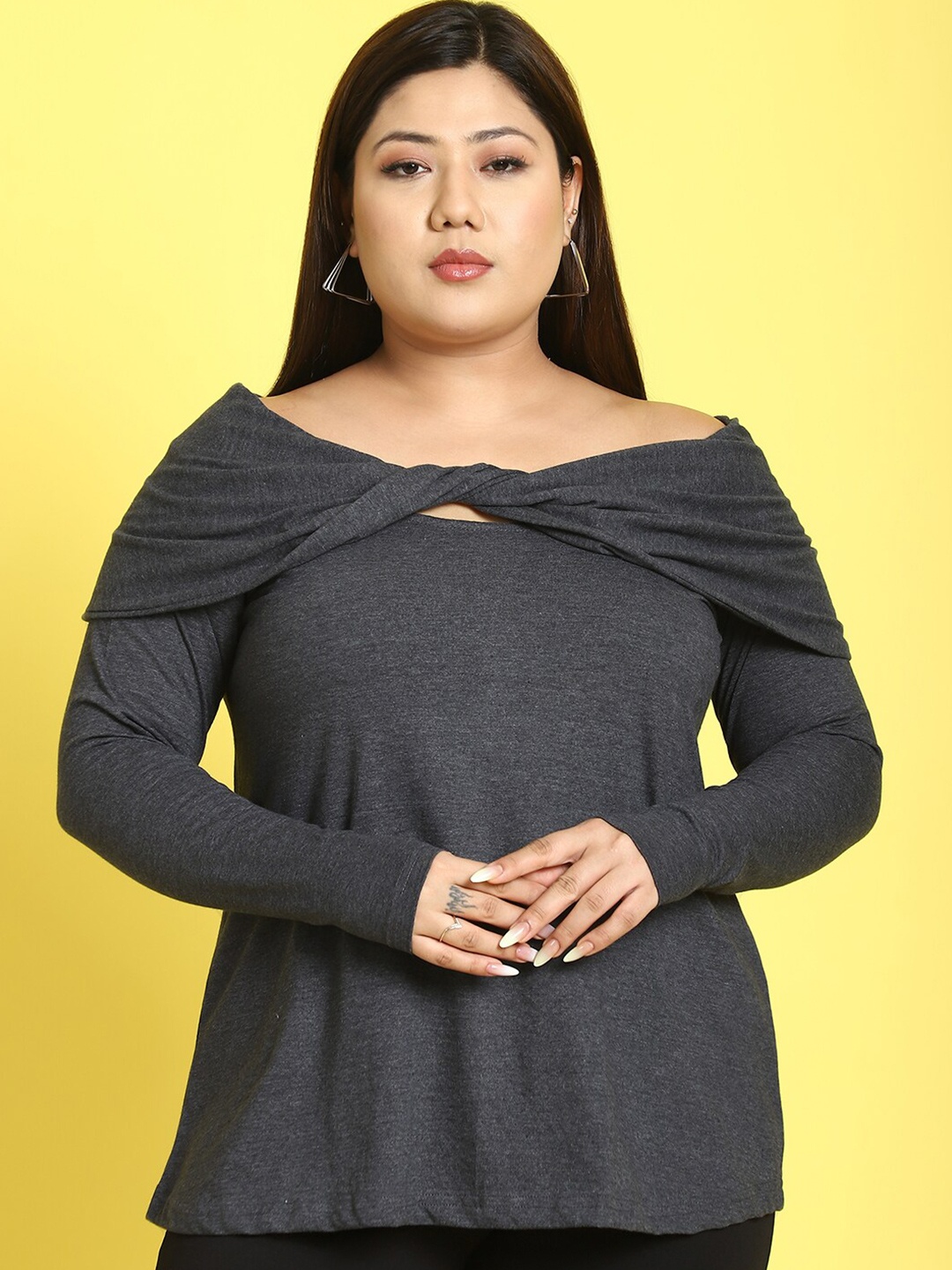 

theRebelinme Solid Boat Neck Top, Charcoal
