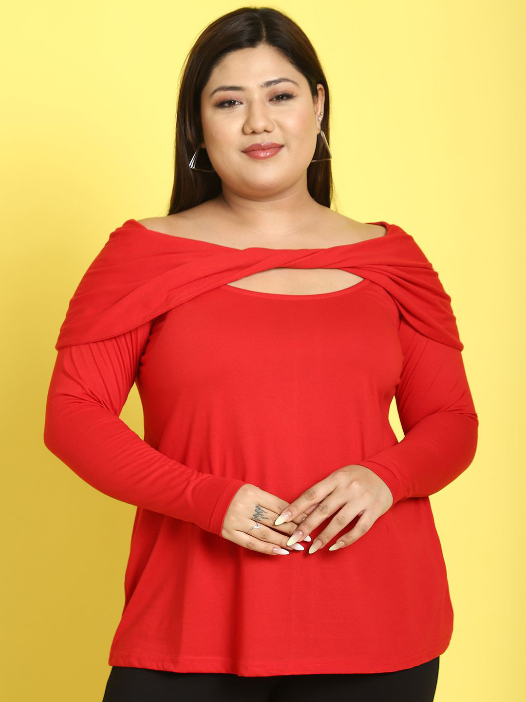 

theRebelinme Solid Boat Neck Top, Red