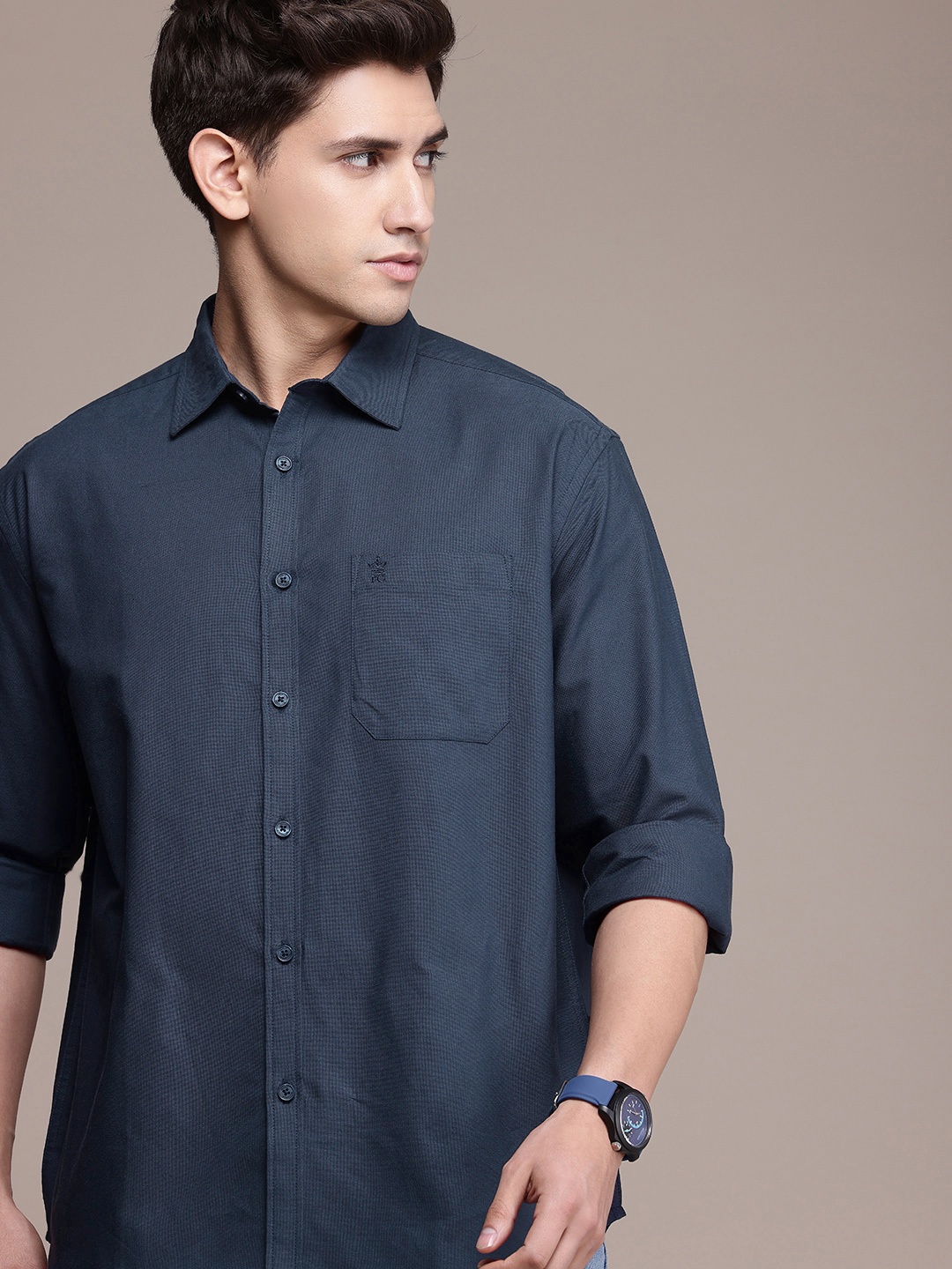 

French Connection Men Premium Oversized Pure Cotton Casual Shirt, Navy blue