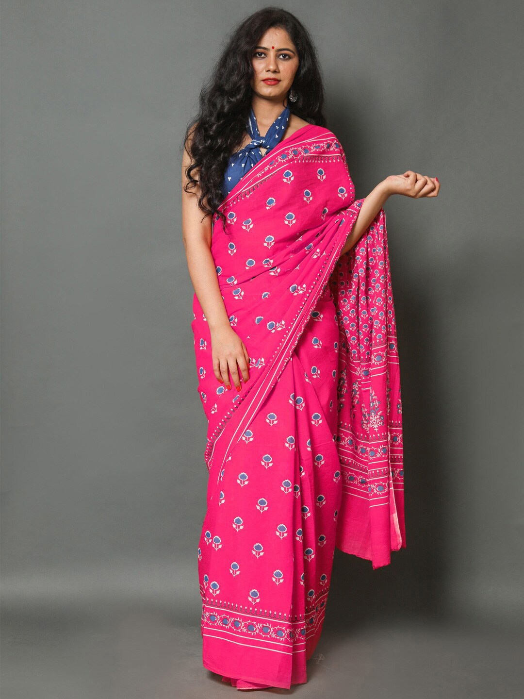 

KALINI Women Cotton Ethnic Motif Sarees, Pink