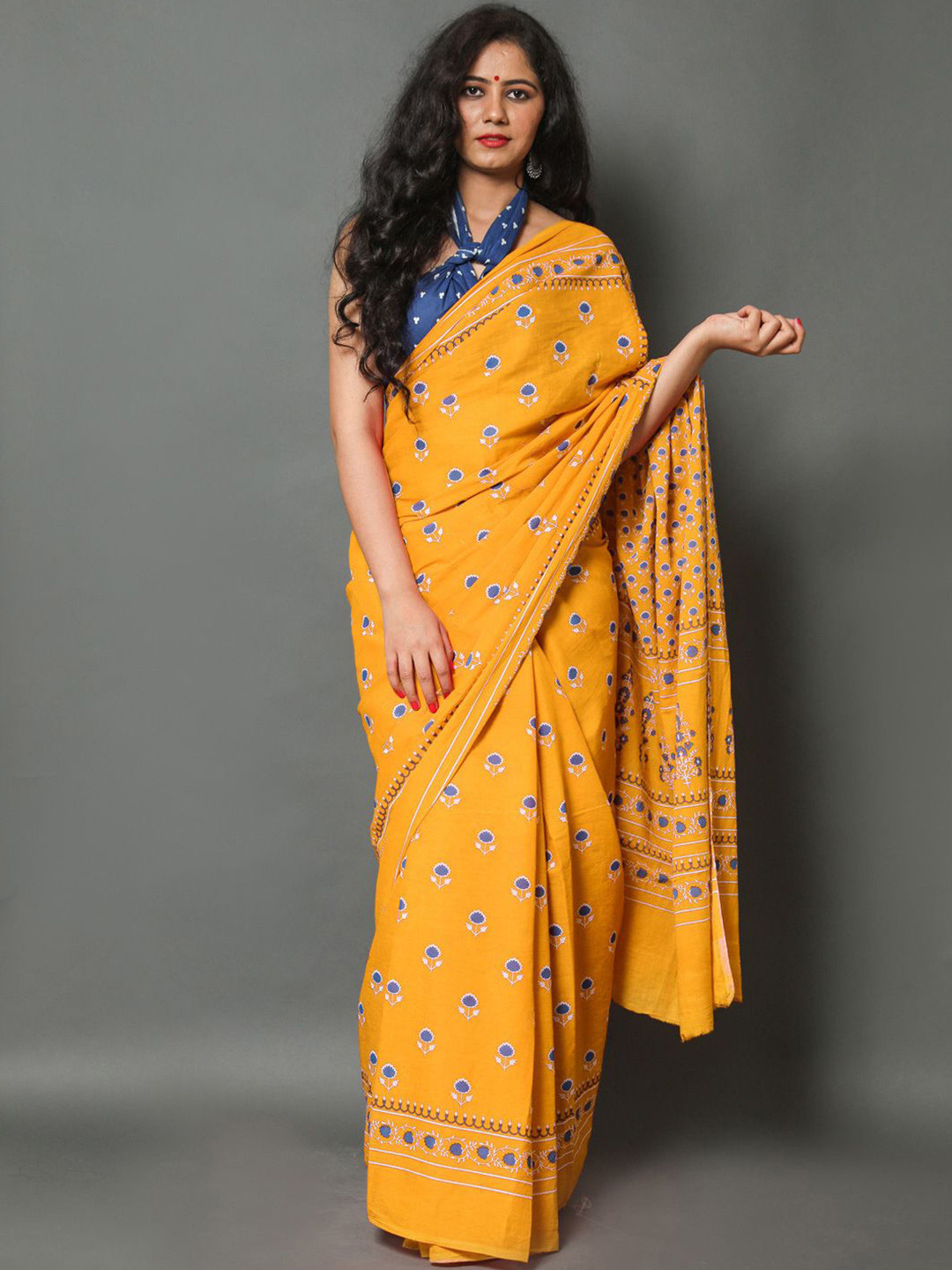 

KALINI Floral Pure Cotton Saree, Mustard