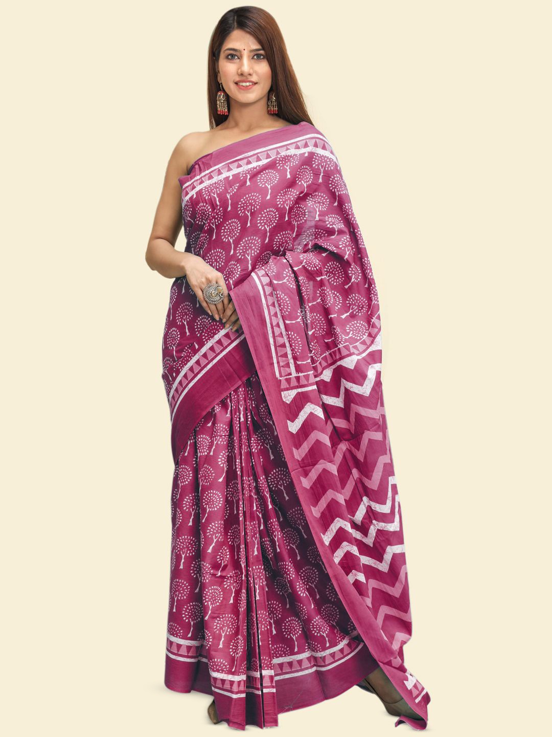 

KALINI Floral Pure Cotton Saree, Pink