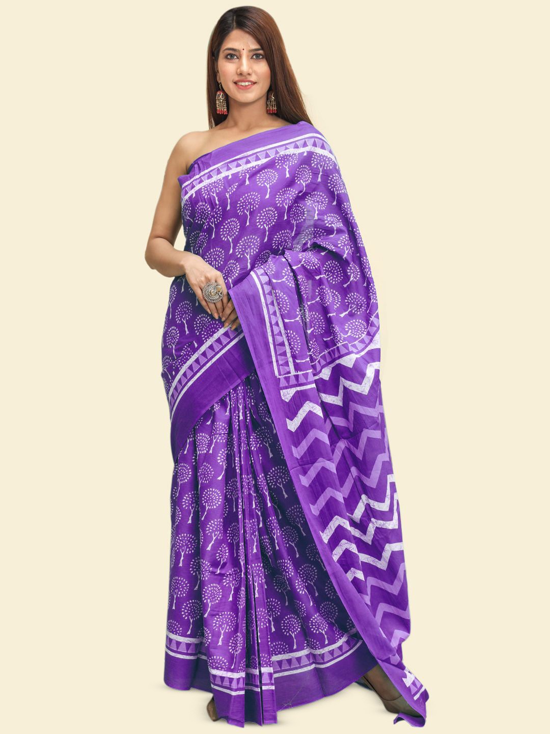 

KALINI Women Printed Pure Cotton Saree, Purple